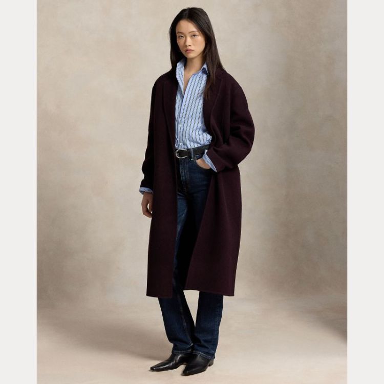 LONG WOOL WOVEN COAT MERLOT MELANGE