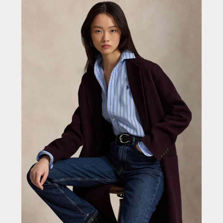 LONG WOOL WOVEN COAT MERLOT MELANGE