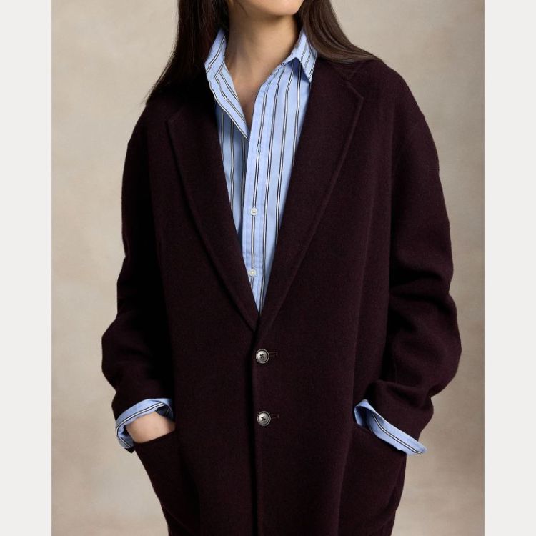 LONG WOOL WOVEN COAT MERLOT MELANGE
