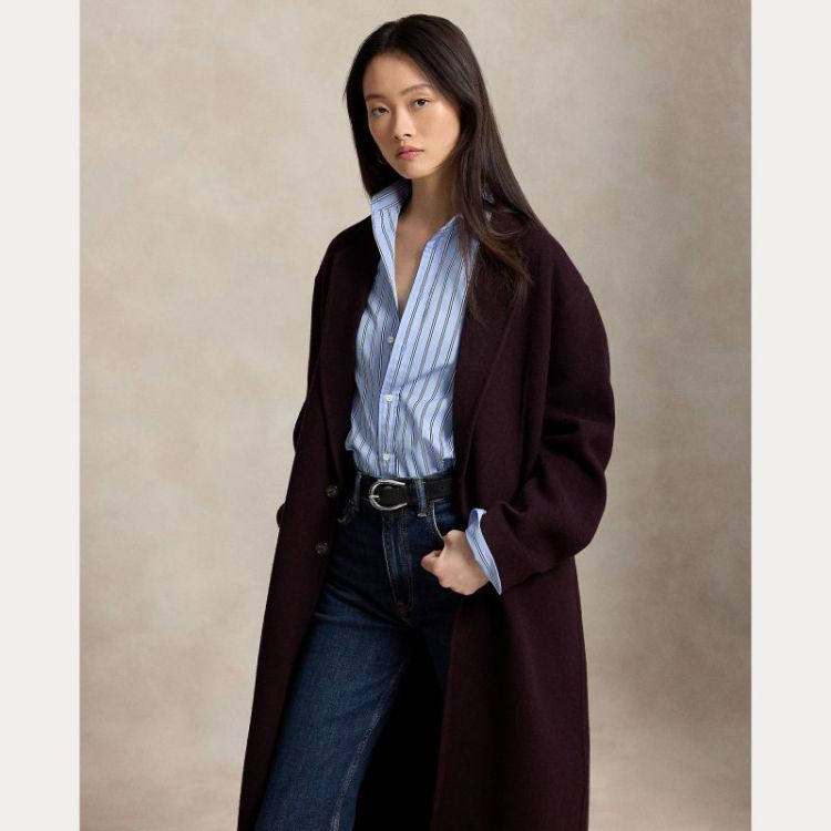 LONG WOOL WOVEN COAT MERLOT MELANGE