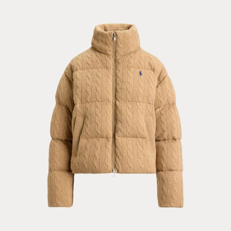 CABLE PUFFER JACKET CAMEL MELANGE