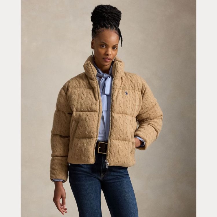 CABLE PUFFER JACKET CAMEL MELANGE