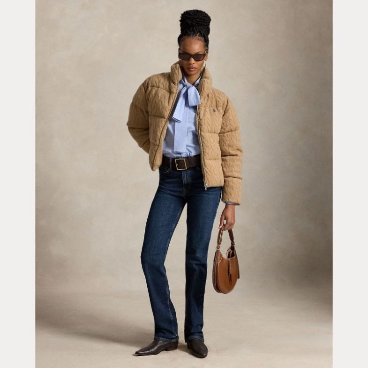 CABLE PUFFER JACKET CAMEL MELANGE
