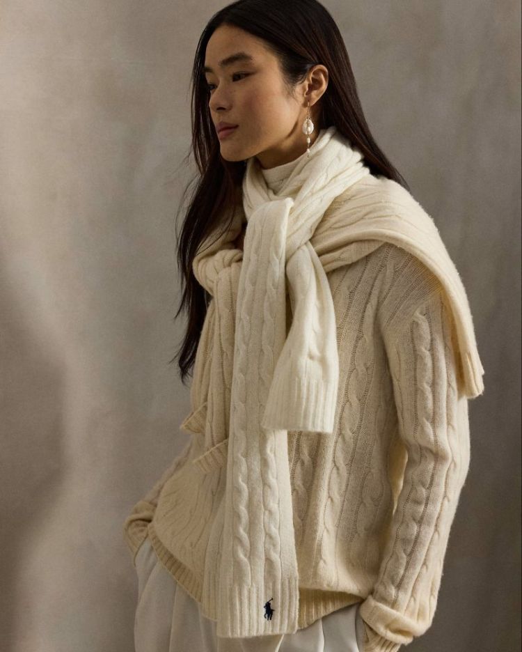 CASHMERE SCARF OBLONG 002 CREAM  