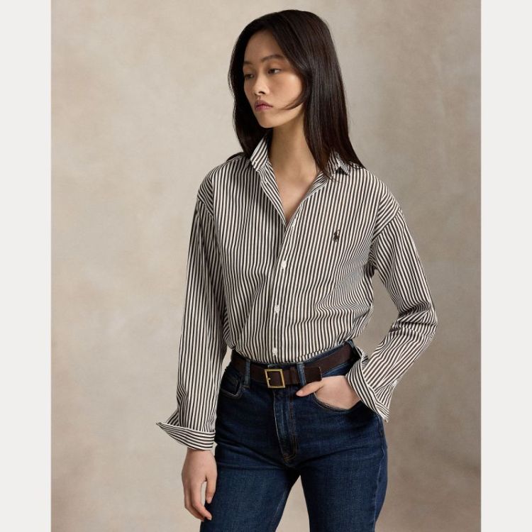 STRIPE LS BLOUSE DARKBROWN WHITE