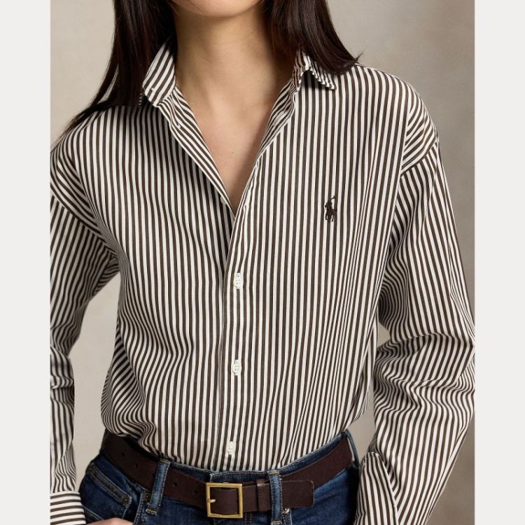 STRIPE LS BLOUSE DARKBROWN WHITE