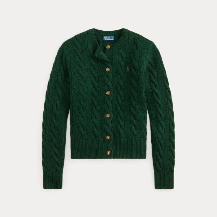 CABLE KNIT CARDI CREWNECK  COLLEGE GREEN