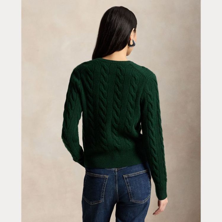CABLE KNIT CARDI CREWNECK  COLLEGE GREEN