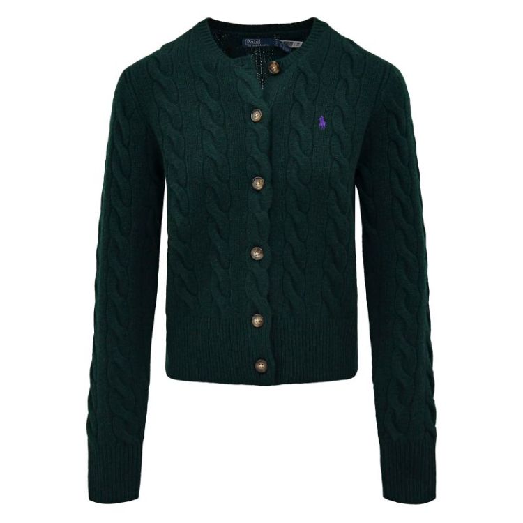 CABLE KNIT CARDI CREWNECK  COLLEGE GREEN