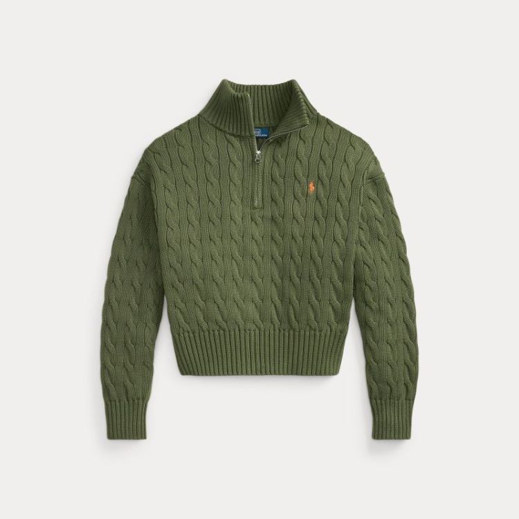 CABLE KNIT ZIP PULLOVER LS DENSE OLIVE