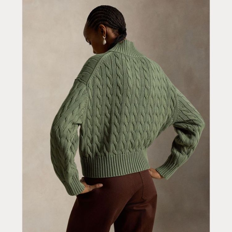 CABLE KNIT ZIP PULLOVER LS DENSE OLIVE