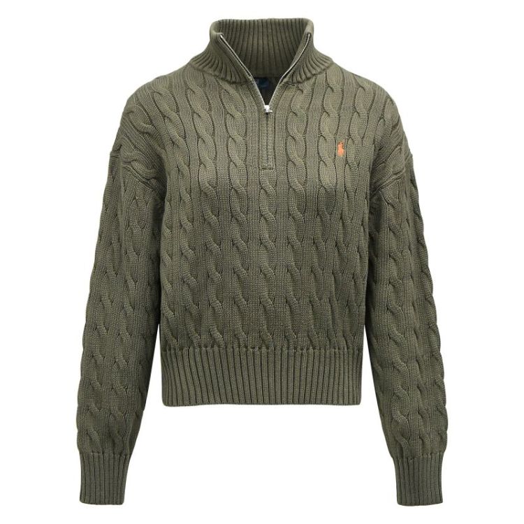 CABLE KNIT ZIP PULLOVER LS DENSE OLIVE