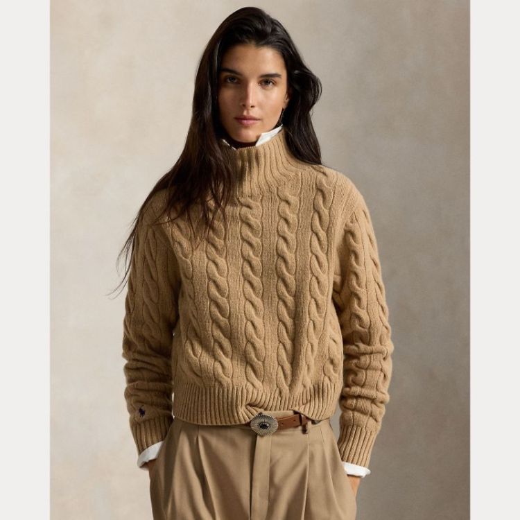 CABLE KNIT PULLOVER CAMEL MELANGE