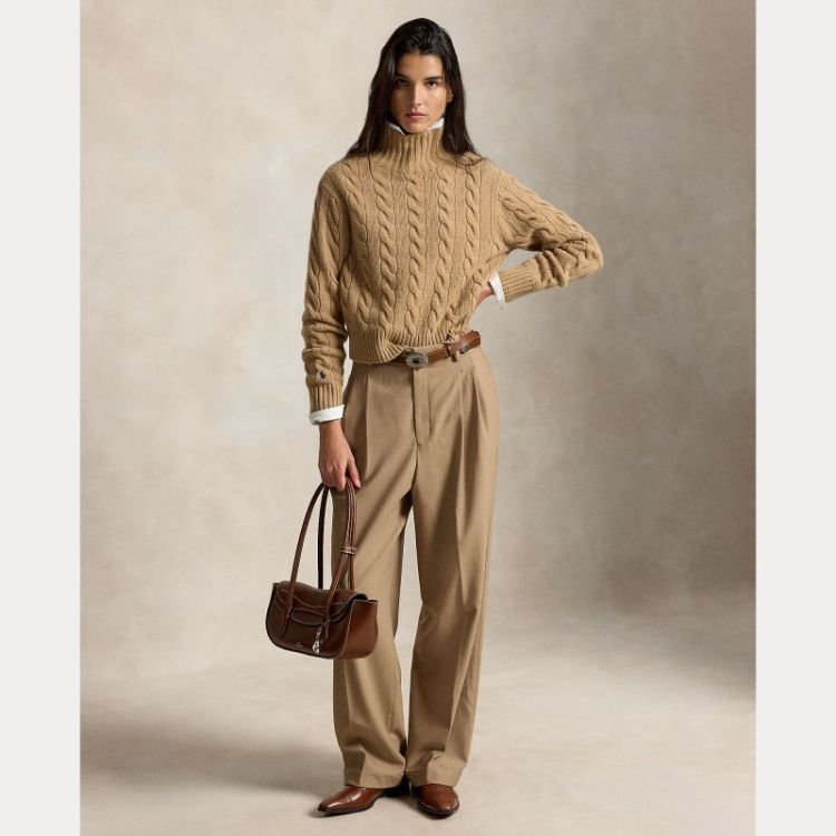 CABLE KNIT PULLOVER CAMEL MELANGE