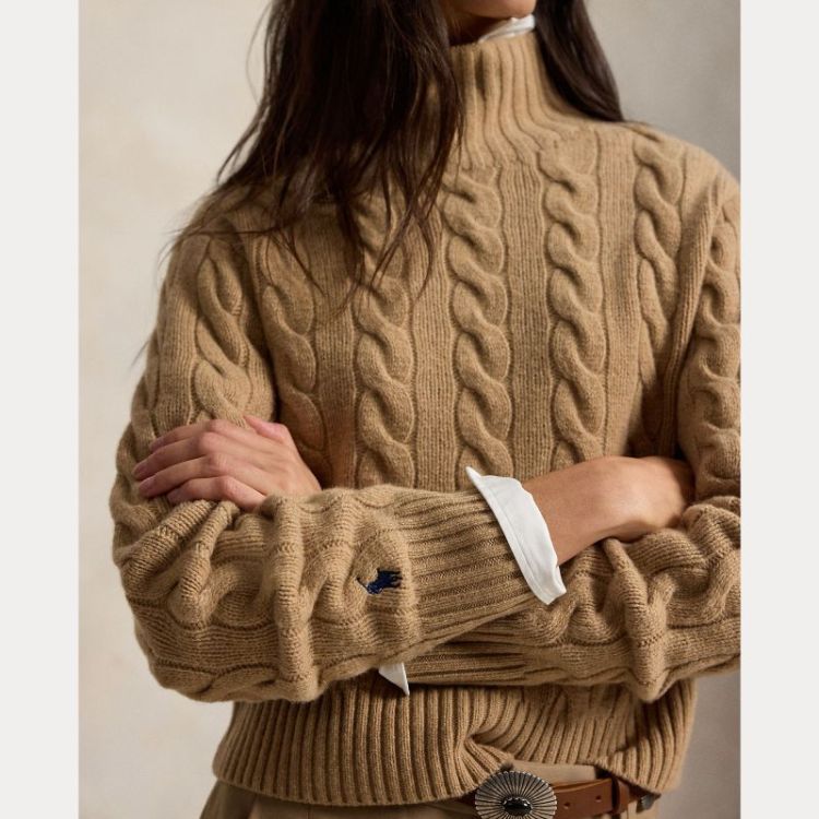 CABLE KNIT PULLOVER CAMEL MELANGE