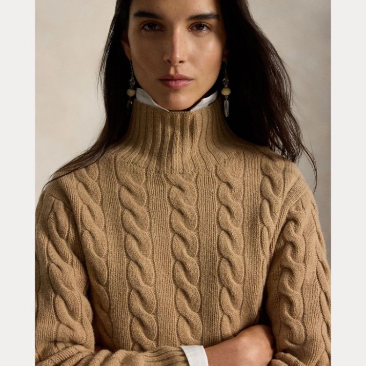 CABLE KNIT PULLOVER CAMEL MELANGE