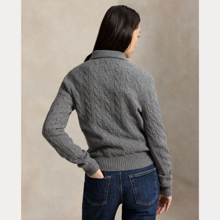 CABLE KNIT POLO PULLOVER FLANNEL GREY HE