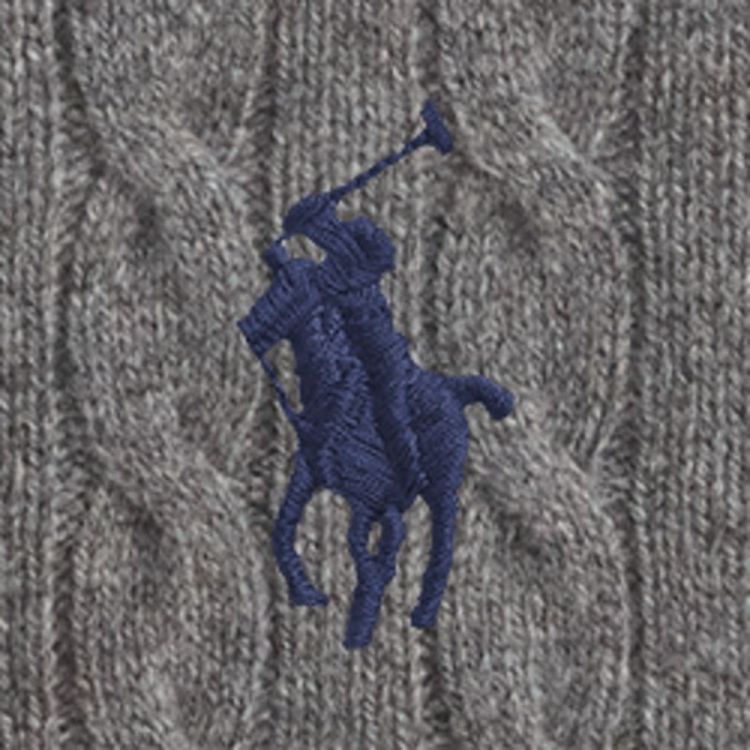 CABLE KNIT POLO PULLOVER FLANNEL GREY HE
