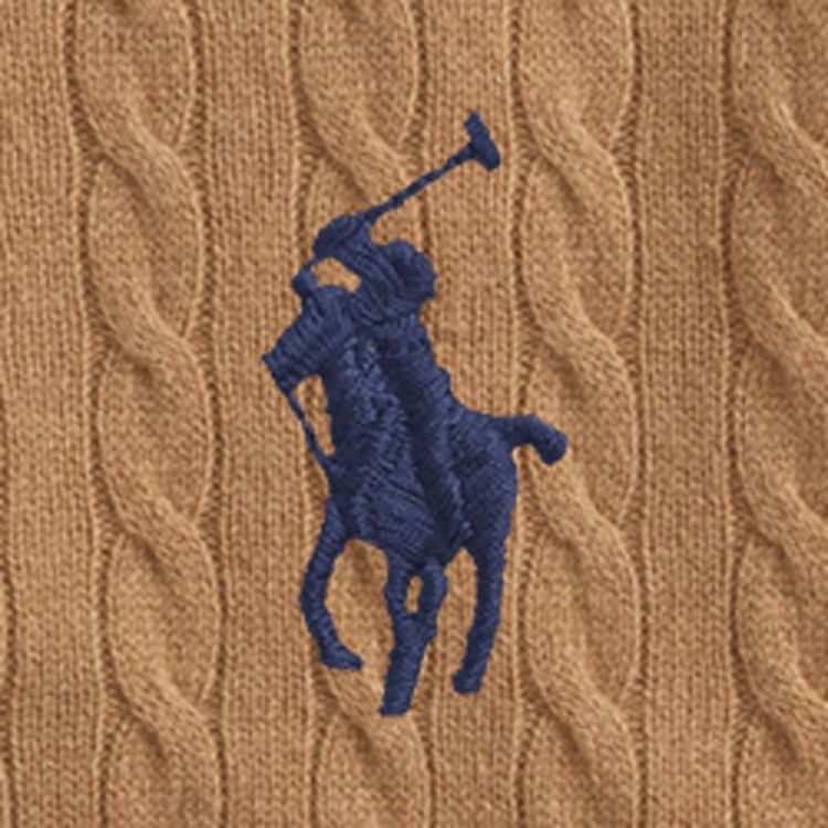 CABLE KNIT POLO PULLOVER CAMEL MELANGE