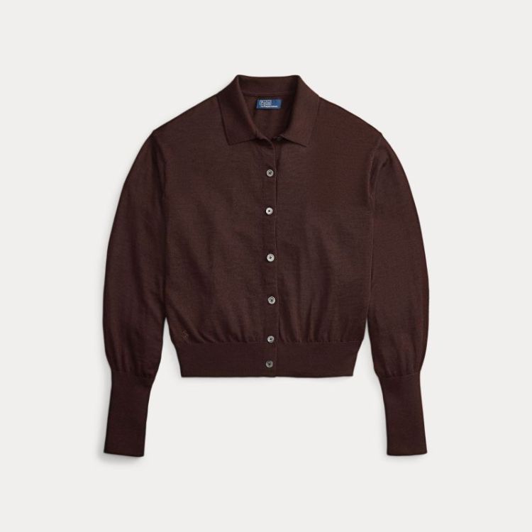 POLO COLLAR WOOL CARDIGAN DEEP CHOCOLATE 