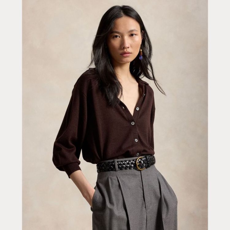 POLO COLLAR WOOL CARDIGAN DEEP CHOCOLATE 