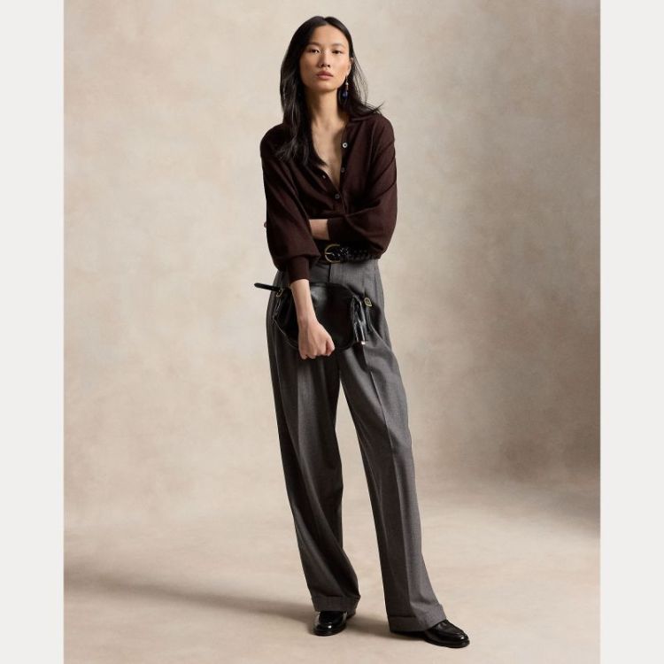 POLO COLLAR WOOL CARDIGAN DEEP CHOCOLATE 