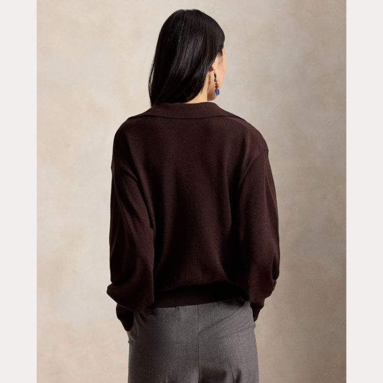POLO COLLAR WOOL CARDIGAN DEEP CHOCOLATE 