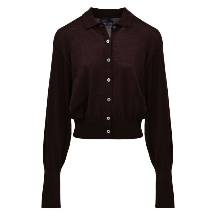 POLO COLLAR WOOL CARDIGAN DEEP CHOCOLATE 