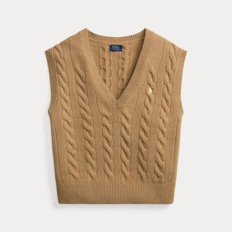 CABLE SLEEVELESS SPENCER CAMEL MELANGE