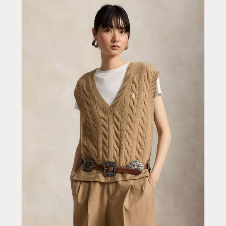 CABLE SLEEVELESS SPENCER CAMEL MELANGE