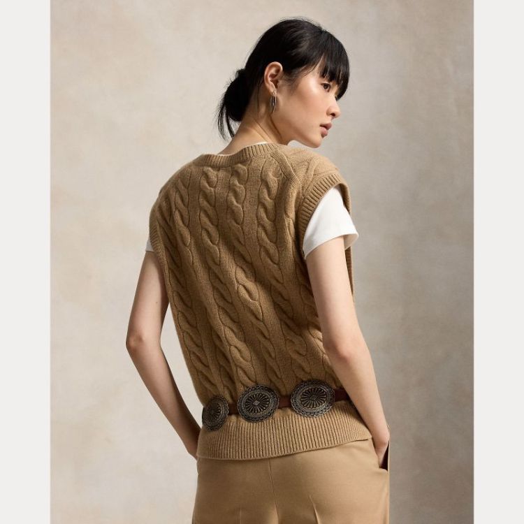 CABLE SLEEVELESS SPENCER CAMEL MELANGE
