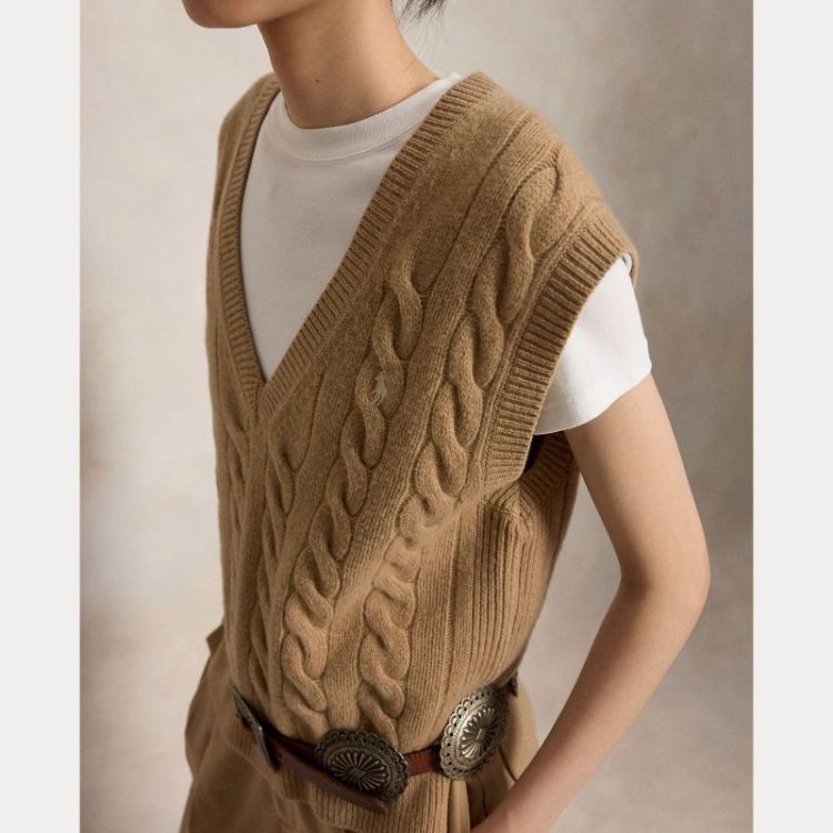 CABLE SLEEVELESS SPENCER CAMEL MELANGE