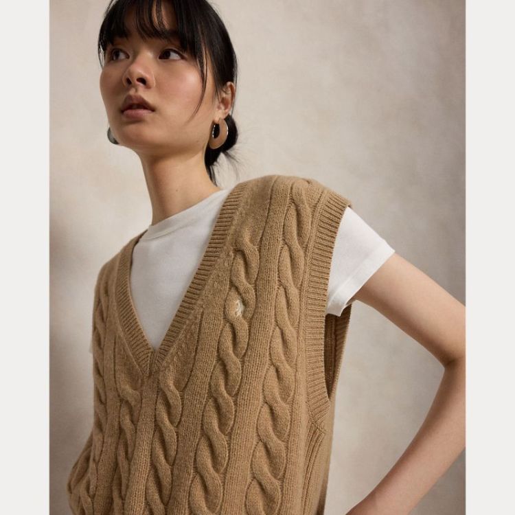 CABLE SLEEVELESS SPENCER CAMEL MELANGE