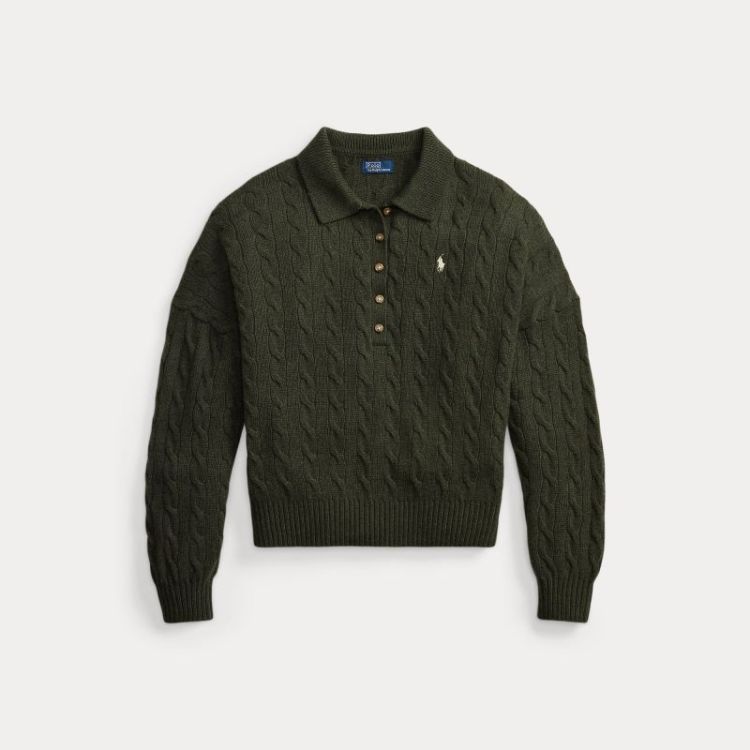 CABLE POLO COLLAR SW OLIVE UMBER HEA