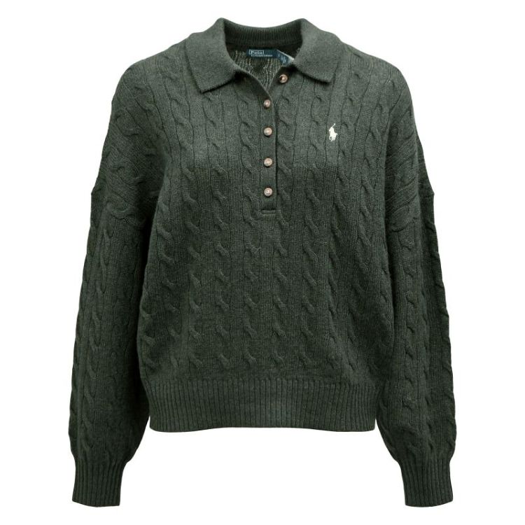 CABLE POLO COLLAR SW OLIVE UMBER HEA
